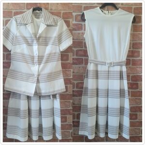 Vintage 70s 2 PC by Westover NY Belted Poly Dress & Jacket Sz Large